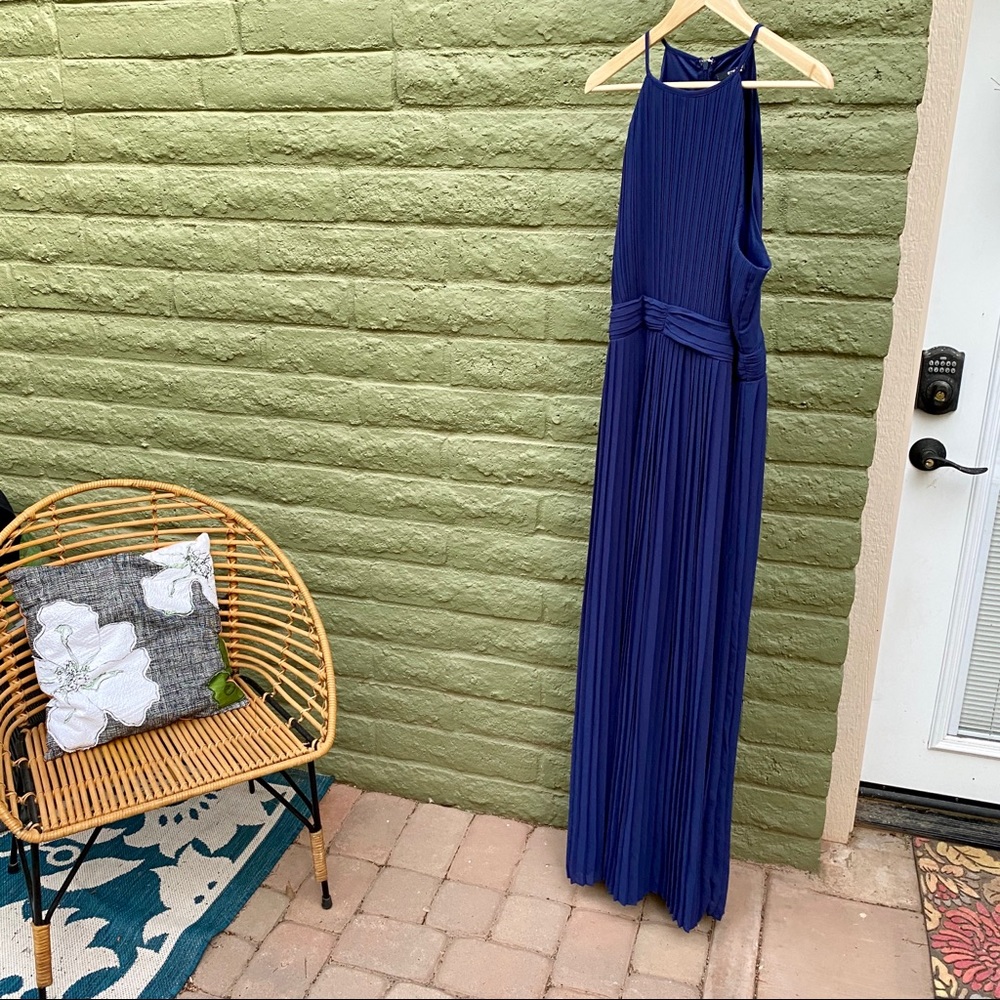 Navy Blue Pleated Maxi Dress